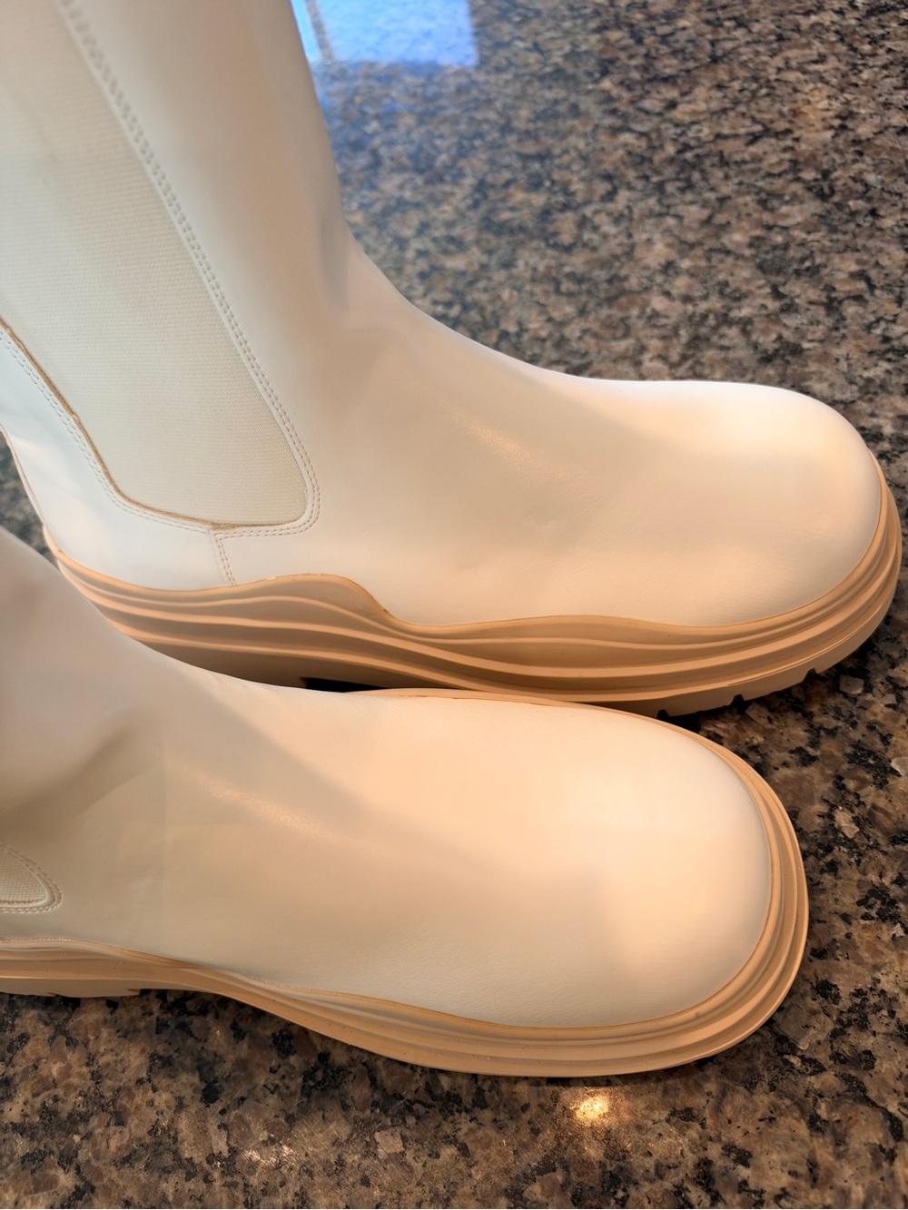 Cape Robbin White Chelsea Platform Boots with Tan-Trim Sole